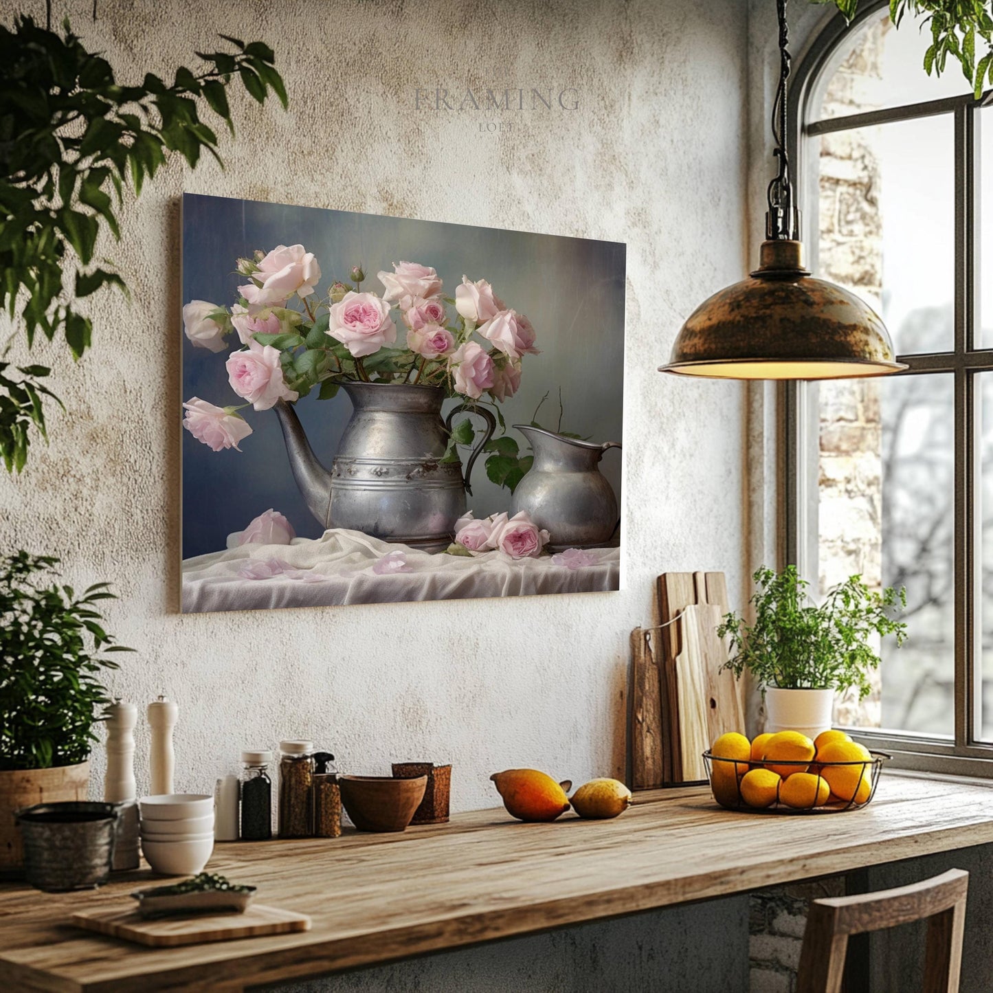 “Blush & Pewter” – Romantic Rose Still Life Canvas Print