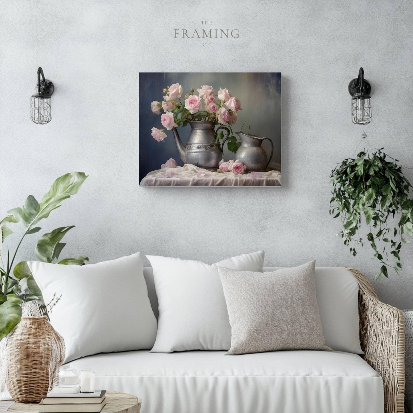 “Blush & Pewter” – Romantic Rose Still Life Canvas Print